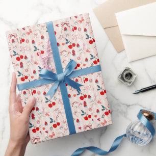 Papier Cadeau Nœuds et Étoiles de Cerise Douce Design Esthétique