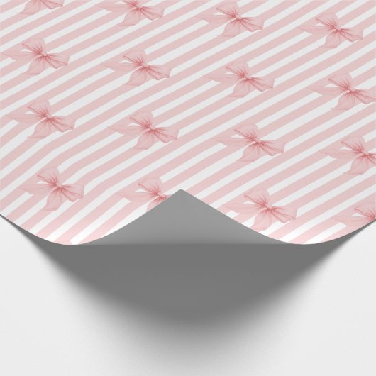 Papier Cadeau Nœuds et Rayures Coquette Rose (Coin)