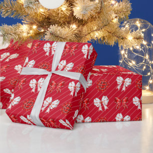 Papier Cadeau Nœuds Rouges Blancs Noël Fêtes