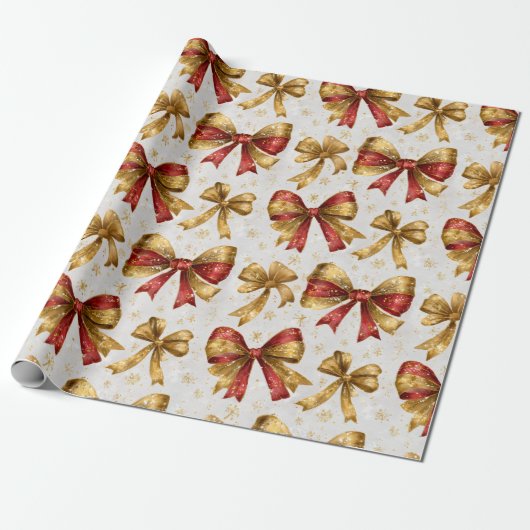 Papier Cadeau Noeuds rouges et dorés de Noël (Déroulé)