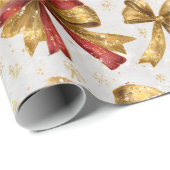 Papier Cadeau Noeuds rouges et dorés de Noël (Coin rond)