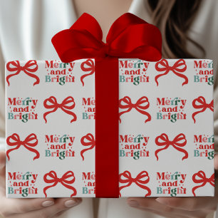 Papier Cadeau Nœuds Rouges Joyeux et Lumineux pour les Fêtes de