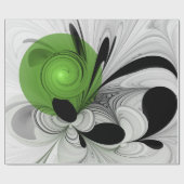 Papier Cadeau Noir Abstrait et blanc avec art fractal vert (Plat)