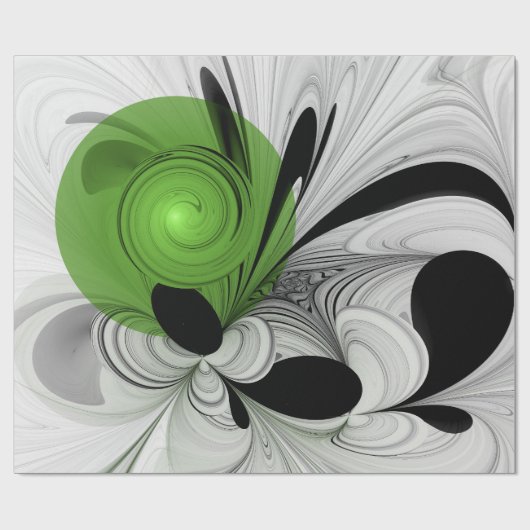 Papier Cadeau Noir Abstrait et blanc avec art fractal vert (Plat)