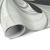Papier Cadeau Noir Abstrait et blanc avec art fractal vert (Coin rond)