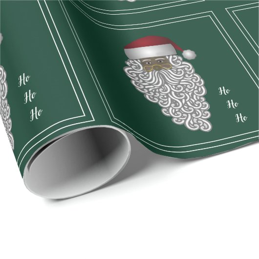 Papier Cadeau Noir Africain Père Noël Vert Noël (Coin rond)