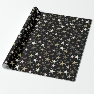 Papier Cadeau noir, argenté, brillant, lumineux, étoile, couleur