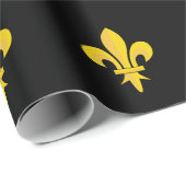 Papier cadeau noir avec motif Fleur de Lys Or (Coin rond)