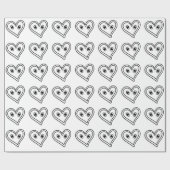 Papier Cadeau Noir - Blanc Abstrait Art visage coeur (Plat)