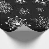 Papier Cadeau Noir & Blanc Assorti Snowflakes Noël (Coin)