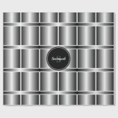Papier Cadeau Noir blanc et argent Monogramme Carrés géométrique (Plat)
