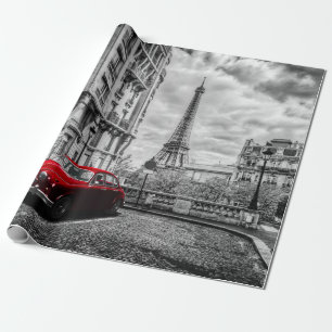 Papier Cadeau Noir, blanc et rouge de tour d'Eiffle