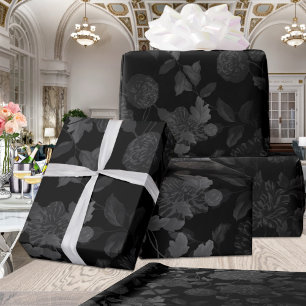 Papier Cadeau Noir Blanc Gris Ombre Moderne Vintage Toile Floral