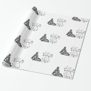 Papier Cadeau Noir blanc Joyeux arbres de Noël Citation Cadeau