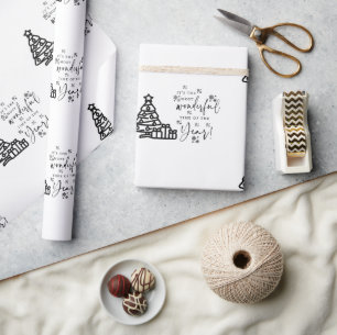Papier Cadeau Noir blanc Joyeux arbres de Noël Citation Cadeau