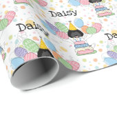 Papier Cadeau Noir Blanc Labradoodé Chien Anniversaire (Coin rond)