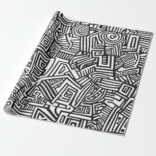 Papier Cadeau Noir Blanc Motif Géométrique Abstrait Ligne