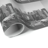 Papier Cadeau Noir blanc New York City Skyline (Coin rond)