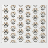 Papier Cadeau Noir blanc rayures ornement Bow Noël (Plat)