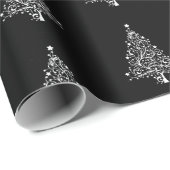 Papier Cadeau noir blanc sapin de Noël motif élégant (Coin rond)
