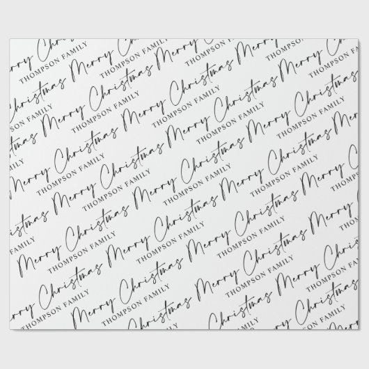 Papier Cadeau Noir blanc Script Joyeux Noël Nom de famille Guerr (Plat)