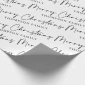 Papier Cadeau Noir blanc Script Joyeux Noël Nom de famille Guerr (Coin)