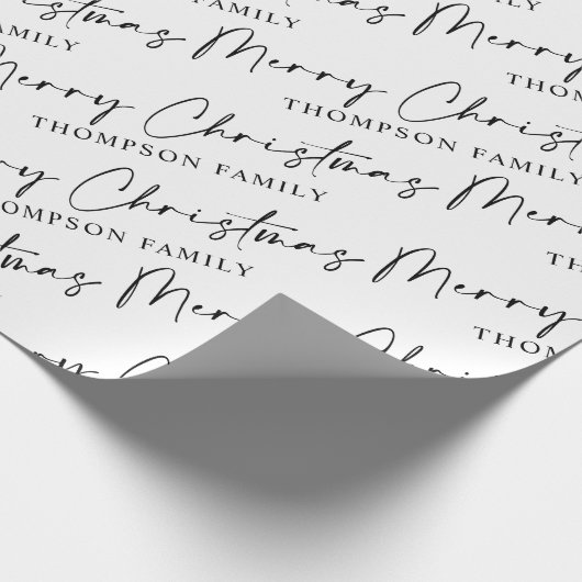 Papier Cadeau Noir blanc Script Joyeux Noël Nom de famille Guerr (Coin)
