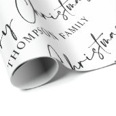 Papier Cadeau Noir blanc Script Joyeux Noël Nom de famille Guerr (Coin rond)