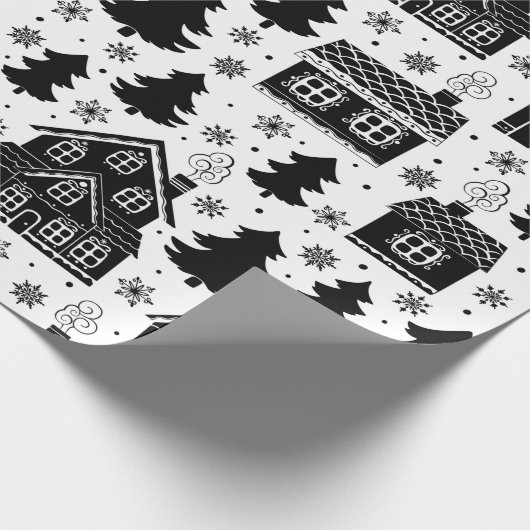Papier Cadeau Noir Blanc Vacances Motif Élégant Noël (Coin)