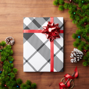 Papier Cadeau Noir Blanc Vacances Plaid Tartan Noël