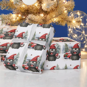 Papier Cadeau Noir Chat Noël pour les Amoureux de les chats