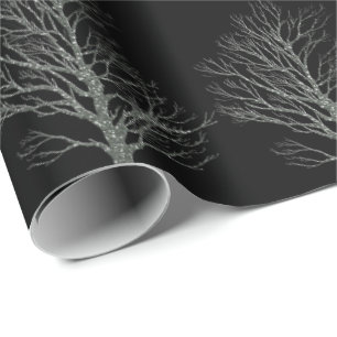 Papier Cadeau Noir d'arbre de parties scintillantes de ruban de