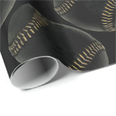 Papier Cadeau noir de baseball (Coin rond)