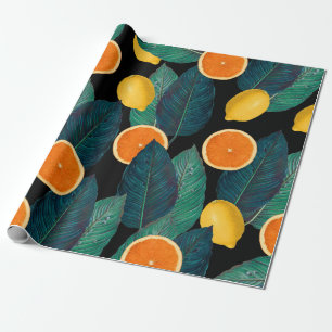 Papier Cadeau noir de citrons et d'oranges