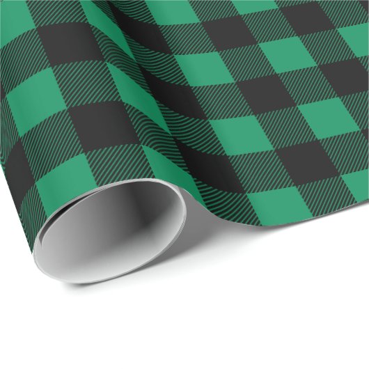 Papier Cadeau Noir de Noël blanc et vert rustique (Coin rond)