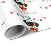 Papier Cadeau Noir de Noël et Tan Dachshund (Coin rond)
