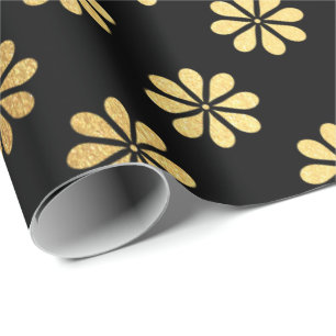 Papier Cadeau Noir de pétales d'or de fleur de Margerite élég