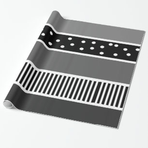 Papier cadeau noir et blanc à rayures et à pois