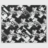 Papier Cadeau Noir et blanc avec des taches motif d'amour (Plat)