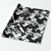 Papier Cadeau Noir et blanc avec des taches motif d'amour (Déroulé)