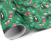 Papier Cadeau Noir et blanc Chien gris Noël (Coin rond)