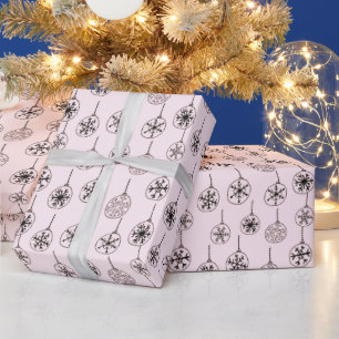 Papier Cadeau Noir et Blanc Flocons de Neige Roses Noël