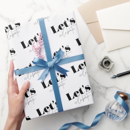 Papier cadeau noir et blanc Let's Celebrate (Cadeaux)