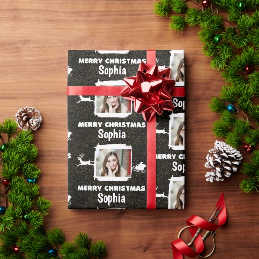 Papier Cadeau Noir et blanc moderne 1 photo Joyeux Noël (Cadeau de vacances)