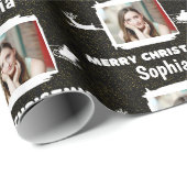 Papier Cadeau Noir et blanc moderne 1 photo Joyeux Noël (Coin rond)