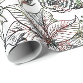 Papier Cadeau Noir et blanc Noël Holly Motif (Coin rond)