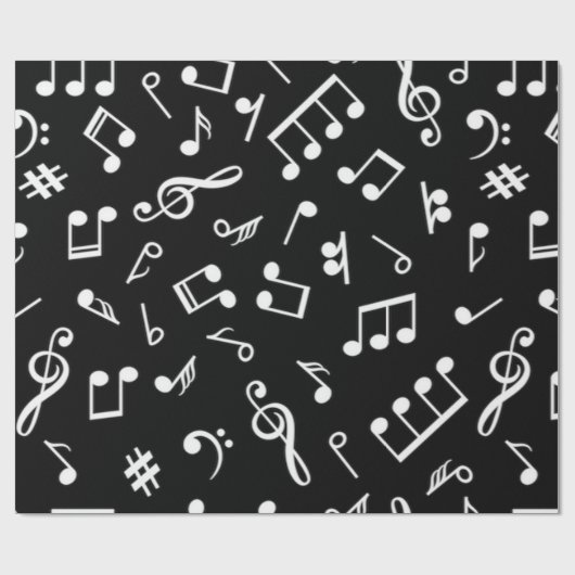 Papier Cadeau Noir et blanc note musicienne Motif (Plat)