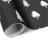 Papier Cadeau Noir Et Blanc Simple Arbre De Noël Motif (Coin rond)
