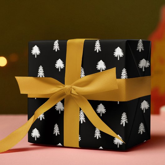 Papier Cadeau Noir Et Blanc Simple Arbre De Noël Motif