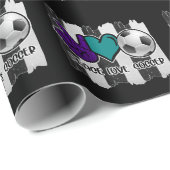 Papier Cadeau Noir et blanc Striped Peace Love Soccer (Coin rond)